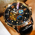 Men's automatic mechanical watch with hollow skeleton dial and rose gold shell casing