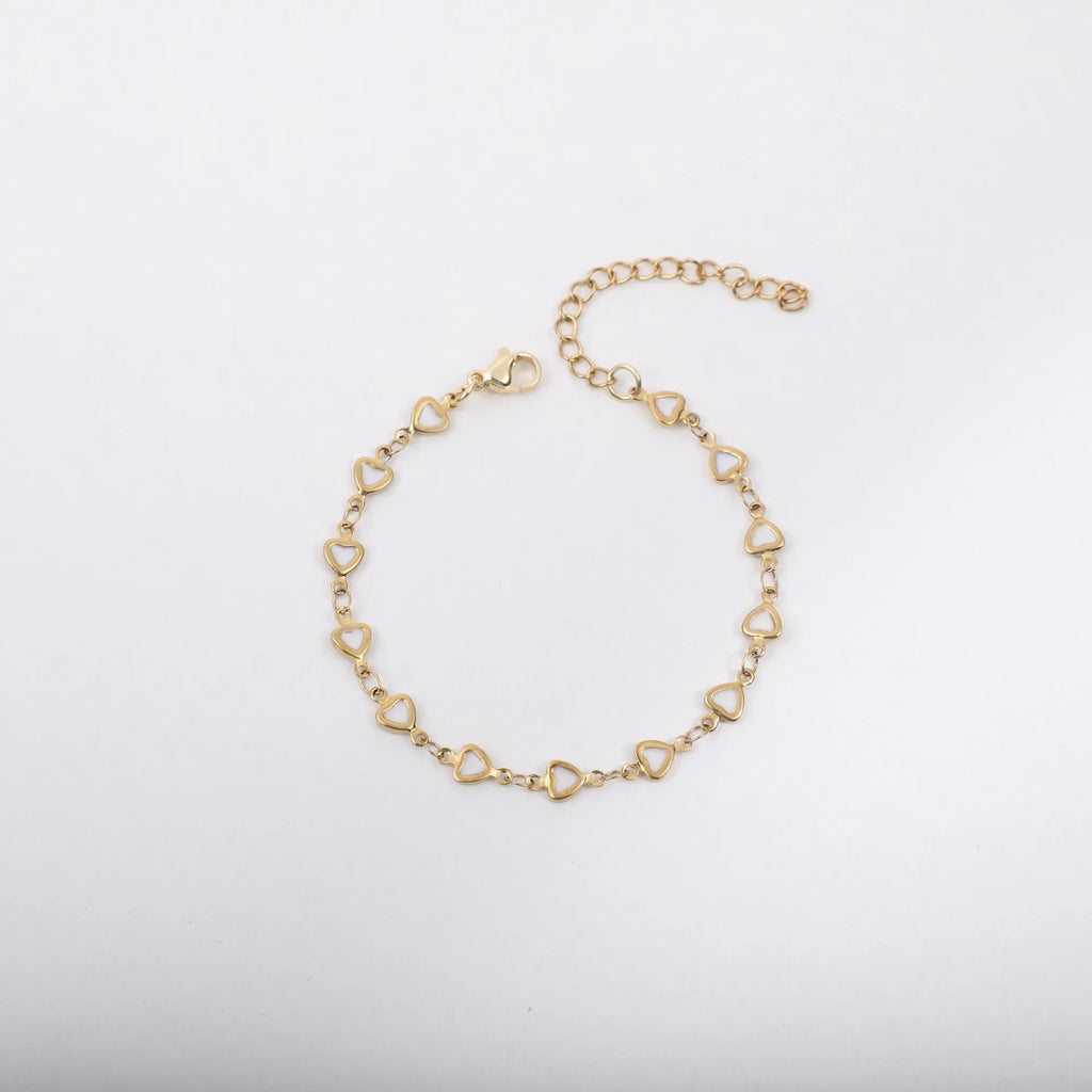 Adjustable stainless steel heart bracelet with 18K gold plating in multiple colour options