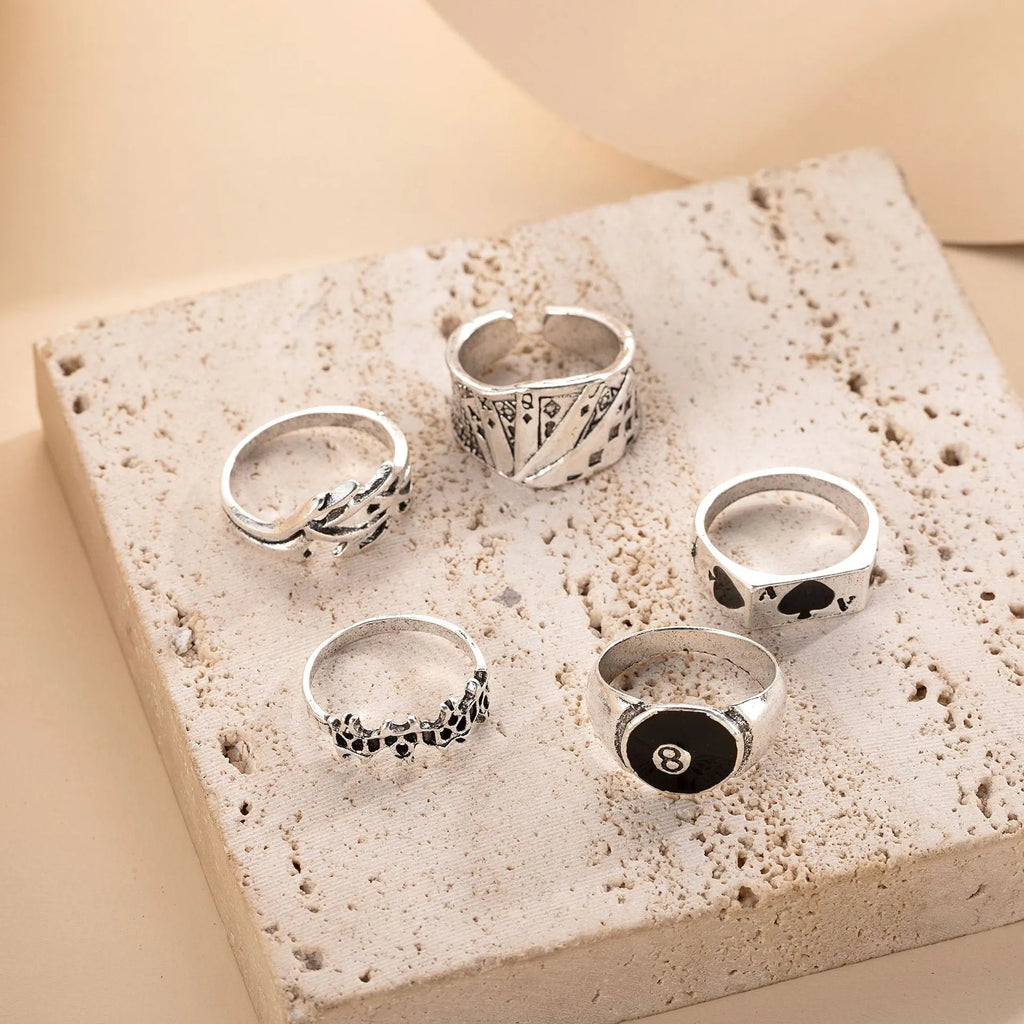 Black alloy ring with poker spade card design, adjustable personality jewellery