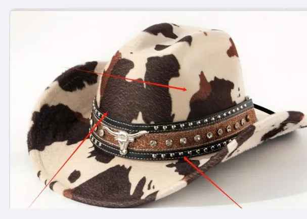 Brown leather velvet Western cowboy hat with a curved edge brim and conical crown.