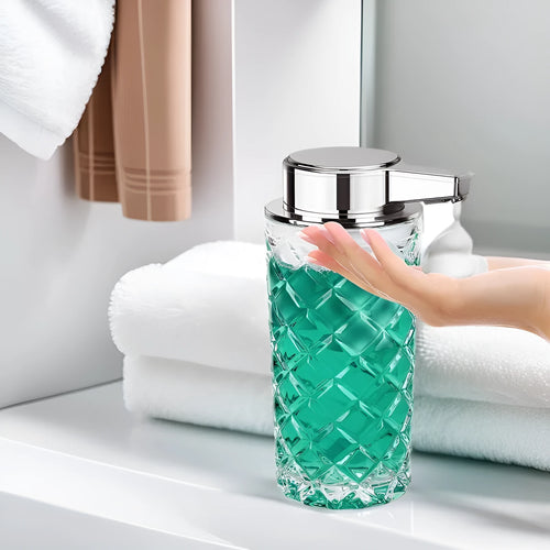 Silver automatic soap dispenser with USB Type-C charging port and sensor activation