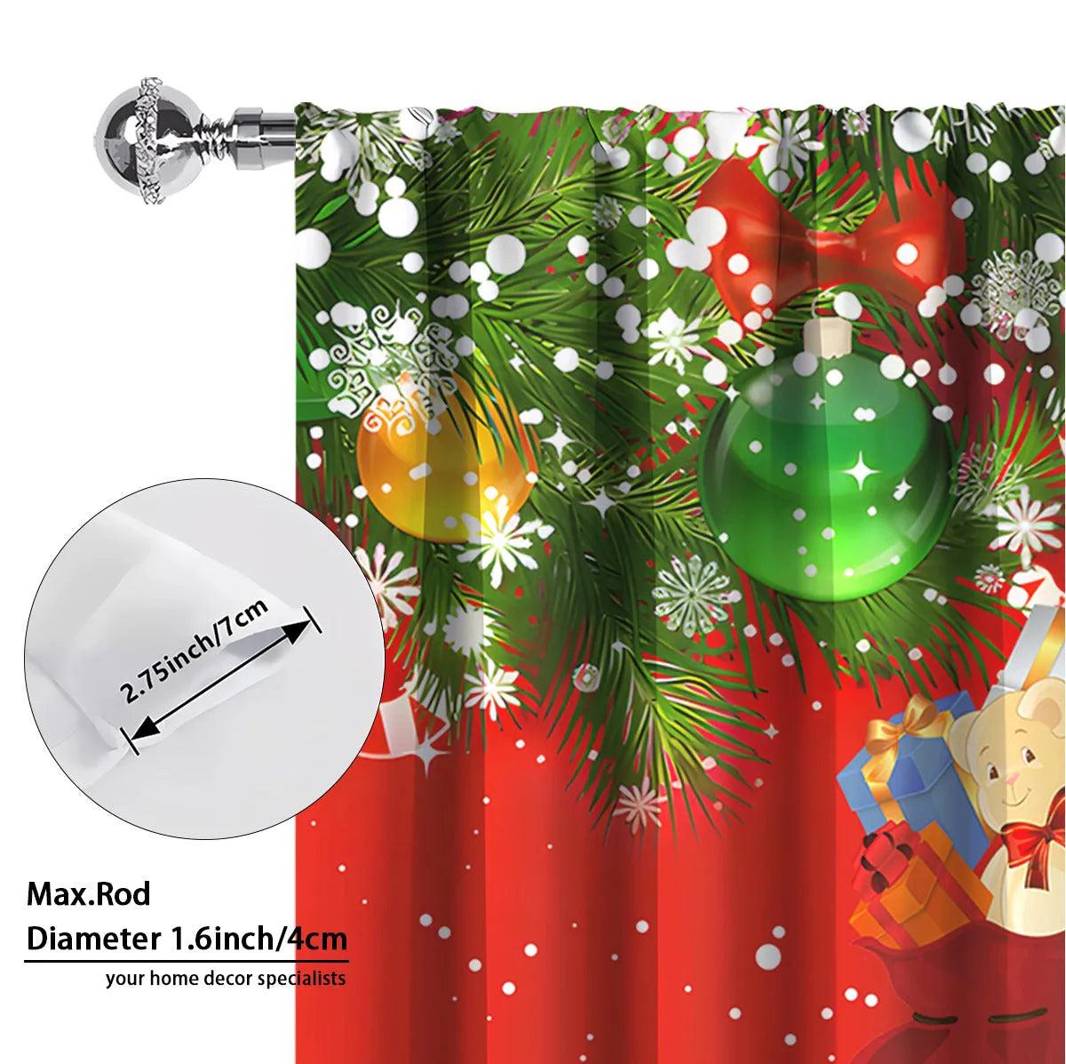 3D digitally printed Christmas curtains in polyester with festive patterns, showing high sunshade function