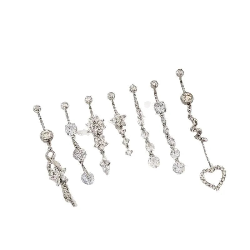 Stainless steel geometric tassel pendant navel buckle in gold colour