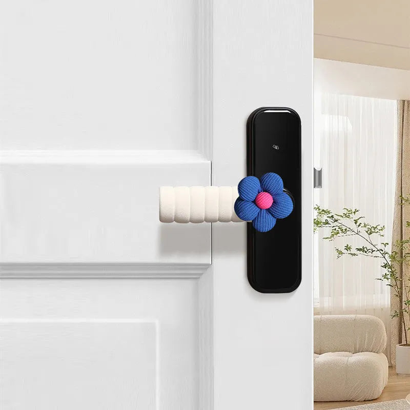 Round floral patterned door handle protective cover in soft PEVA material.