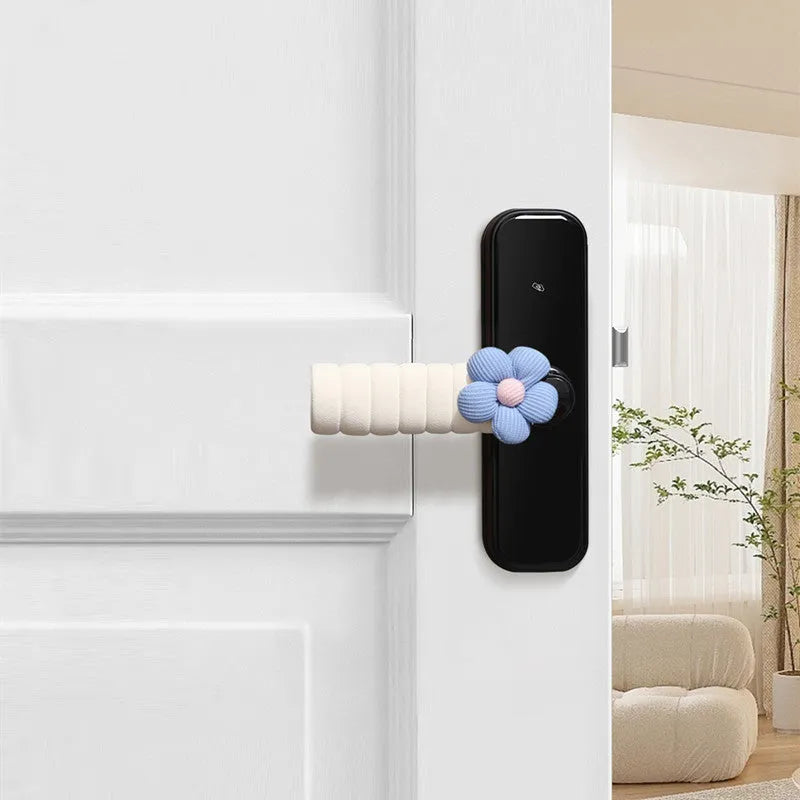 Round floral patterned door handle protective cover in soft PEVA material.