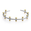 Stainless steel bracelet with textured bean beads and C-shaped adjustable closure