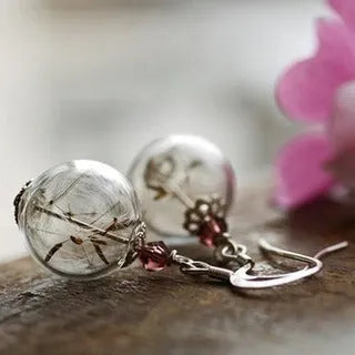 16mm transparent glass ball earrings with French hooks in silver, bronze and dandelion style options
