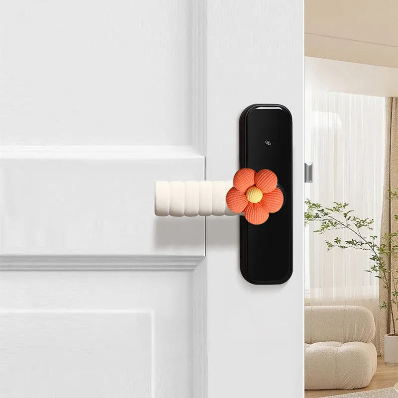 Round floral patterned door handle protective cover in soft PEVA material.