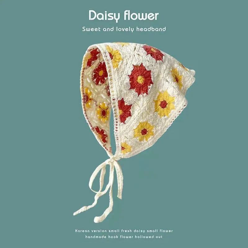 Cotton French retro triangle headscarf with floral pattern in multiple colour options