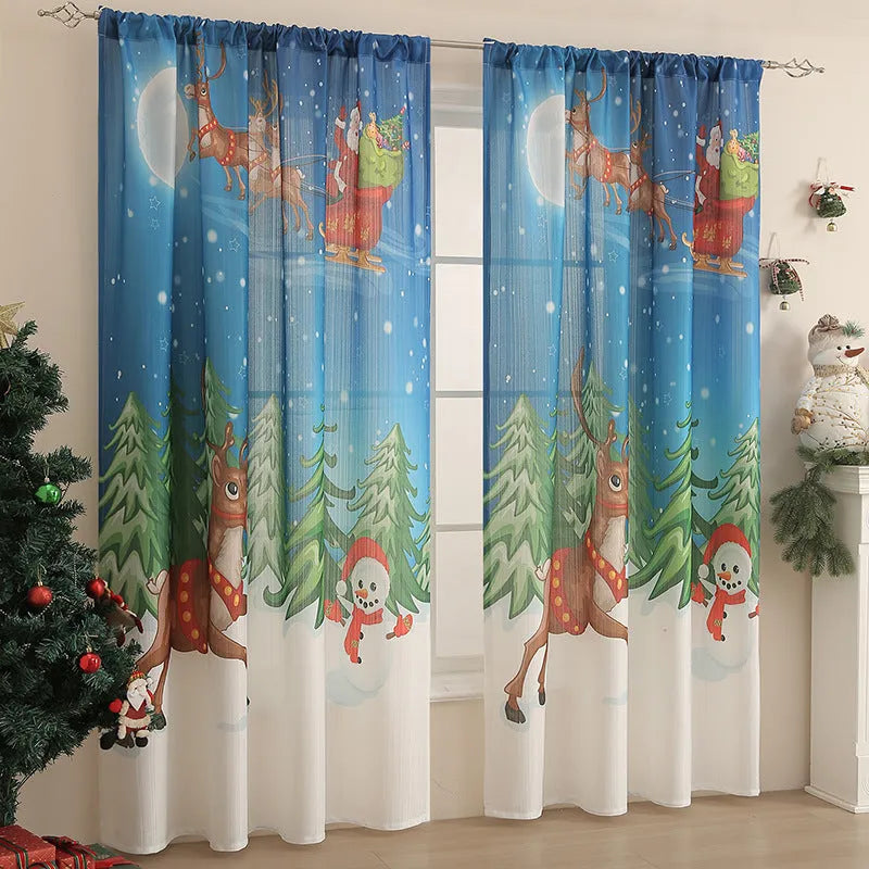 Printed polyester Christmas curtain with red plaid design showing semi-sunshade light filtering