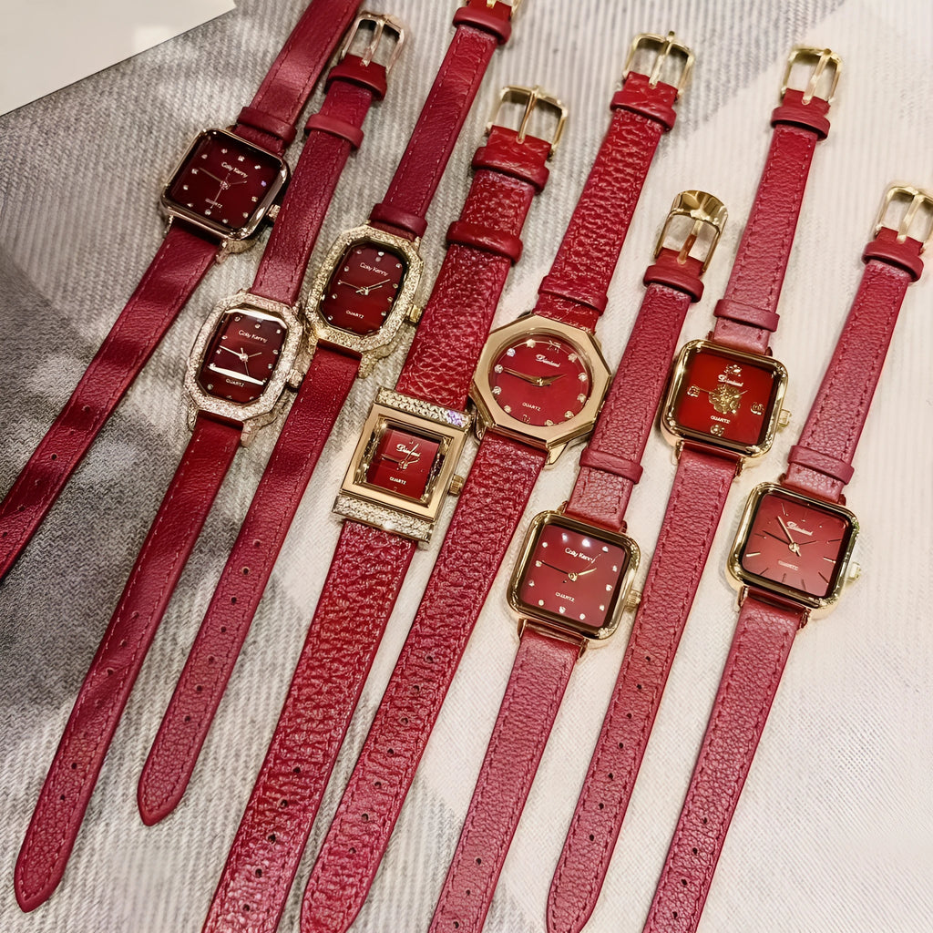 Women's alloy watch with 8mm thickness showing Chinese style design options including diamond and geometric patterns.