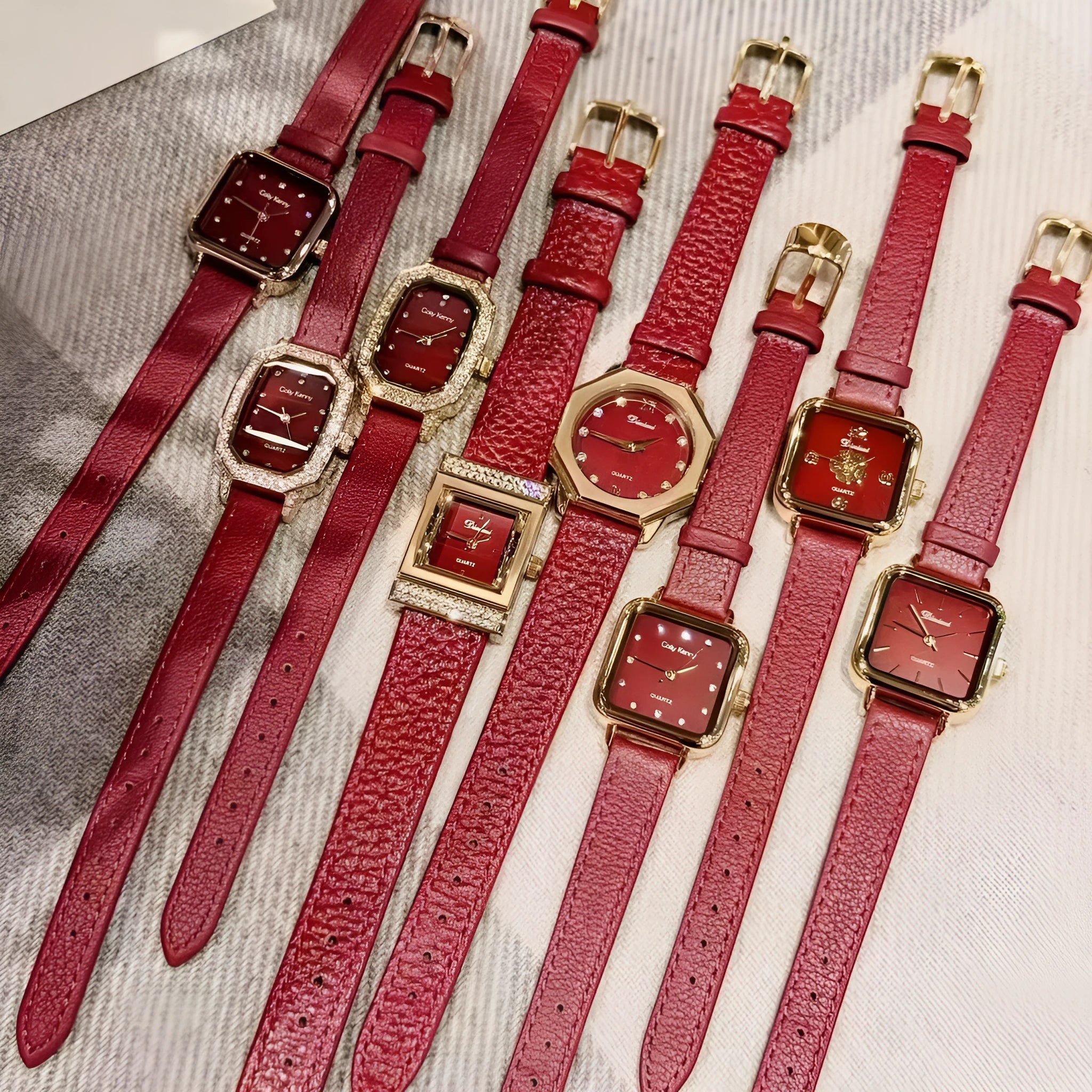 Women's alloy watch with 8mm thickness showing Chinese style design options including diamond and geometric patterns.