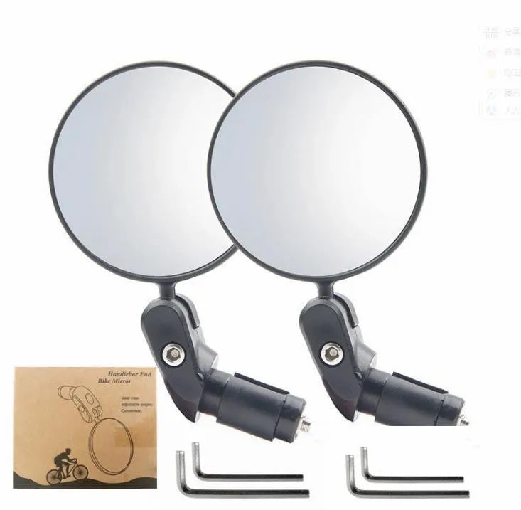 Black ABS plastic folding convex rearview mirror showing 7cm diameter reflector.