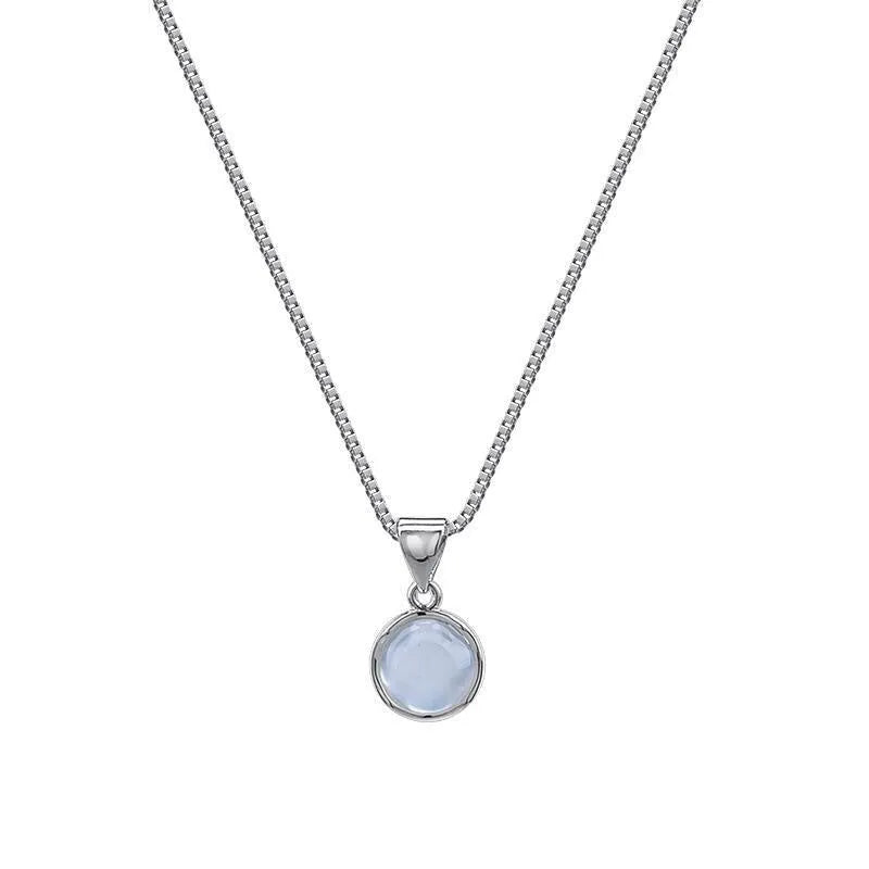 Korean-style women's necklace with geometric artificial crystal pendant on adjustable box chain