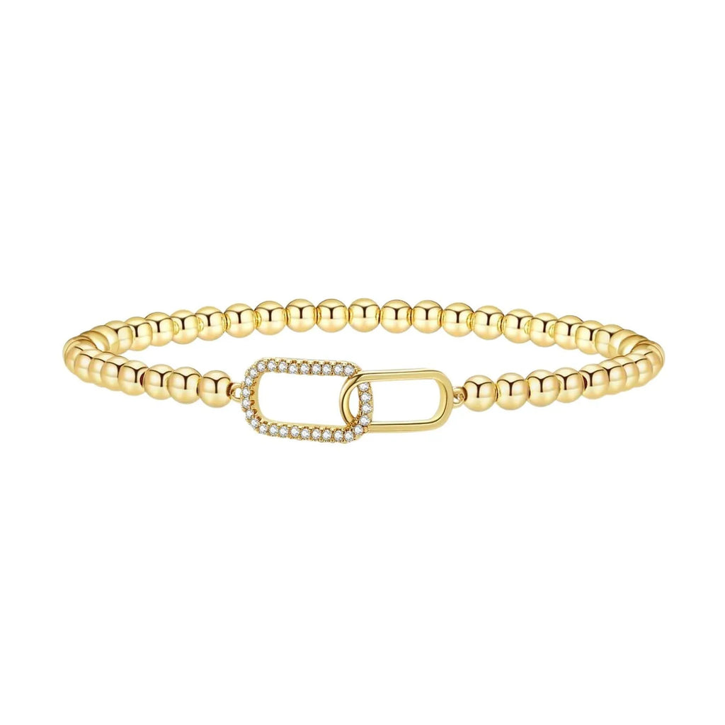 Women's adjustable stainless steel beaded bracelet with geometric round beads in six colour options