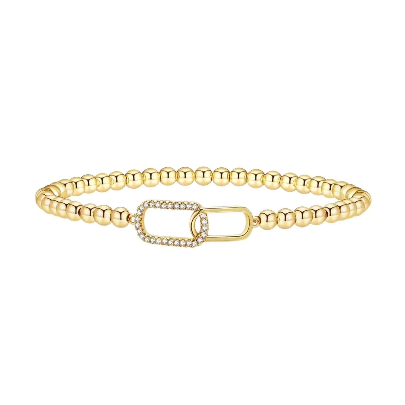 Women's adjustable stainless steel beaded bracelet with geometric round beads in six colour options