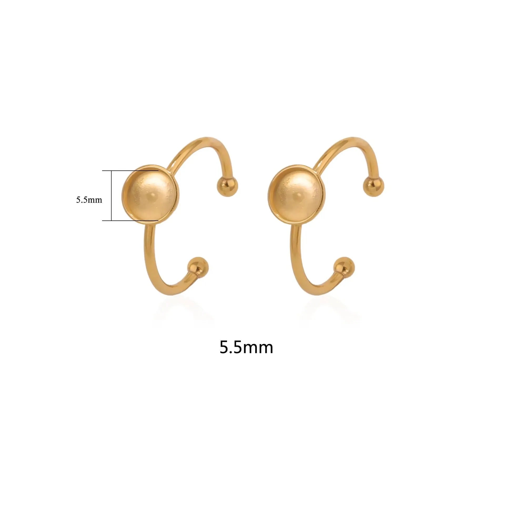 Golden stainless steel ring settings in various shapes including oval, round, square, rectangle, and heart designs