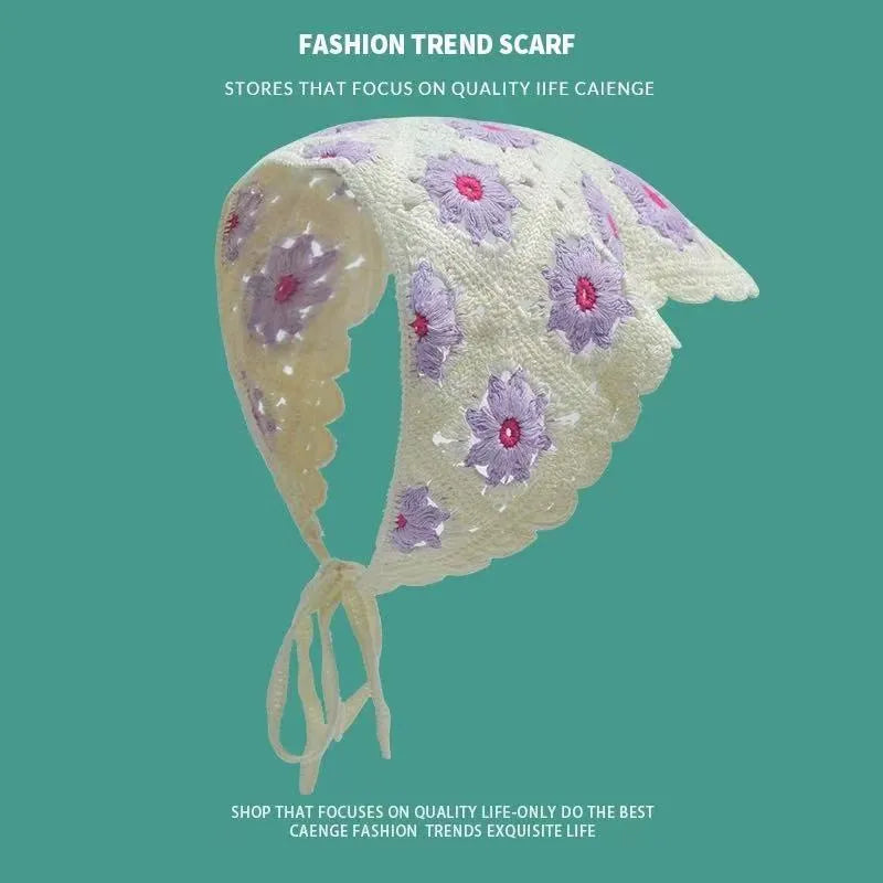 Cotton French retro triangle headscarf with floral pattern in multiple colour options