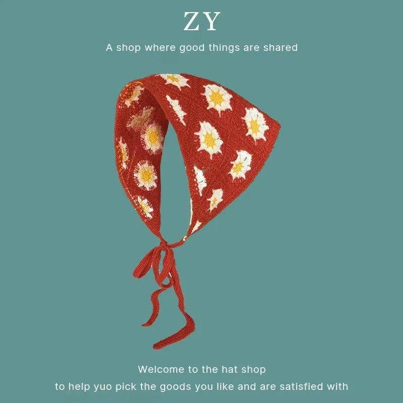 Cotton French retro triangle headscarf with floral pattern in multiple colour options
