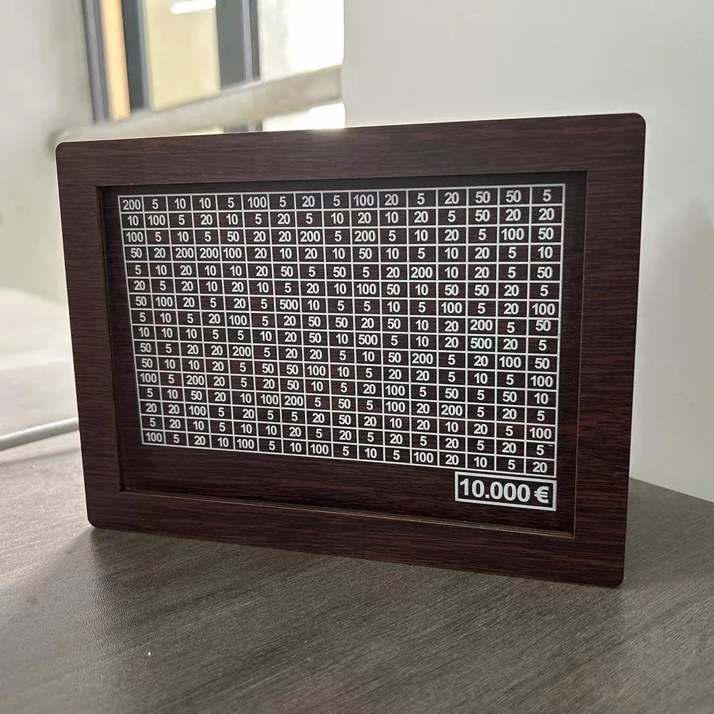 Digital wooden coin bank with LCD display in retro currency library design
