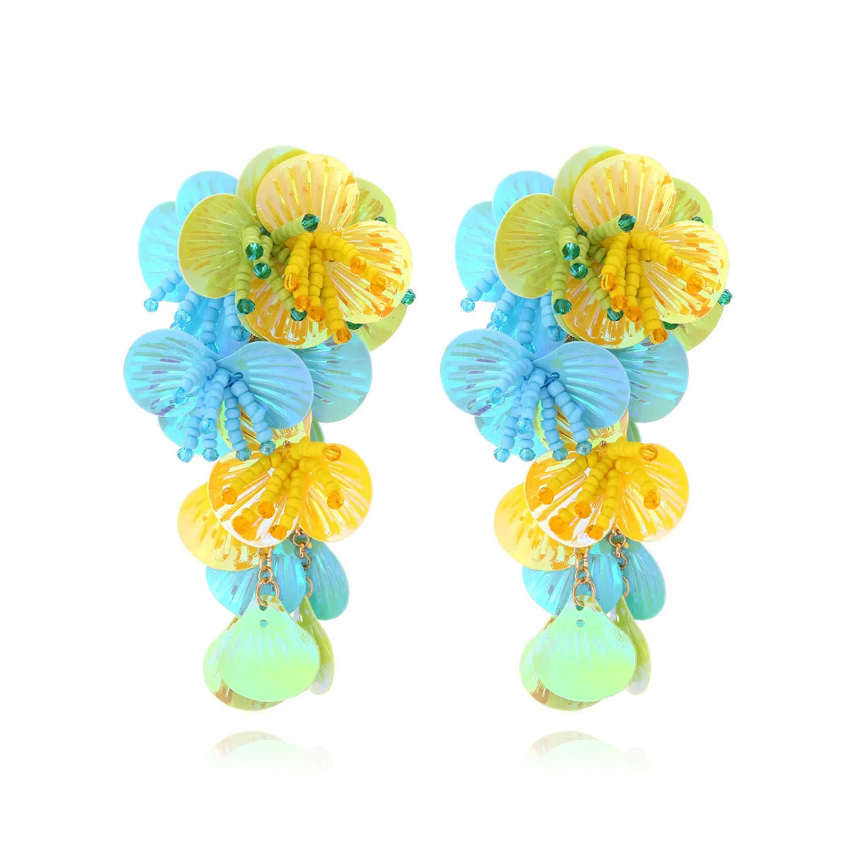 Handmade exaggerated dopamine string bead flower earrings with mixed material floral designs in colourful option