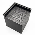 Set of four black thickened plastic bed foot mats for furniture height adjustment.