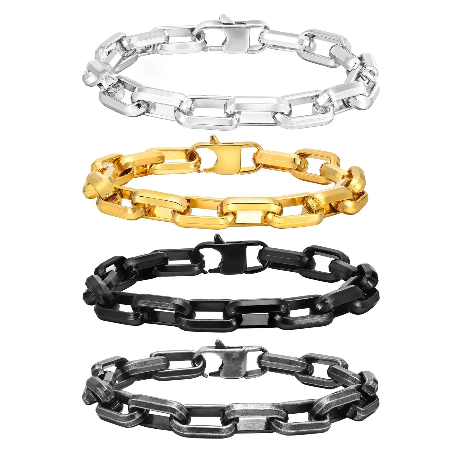 Men's titanium steel square chain bracelet in black, gold, retro, or steel colour options