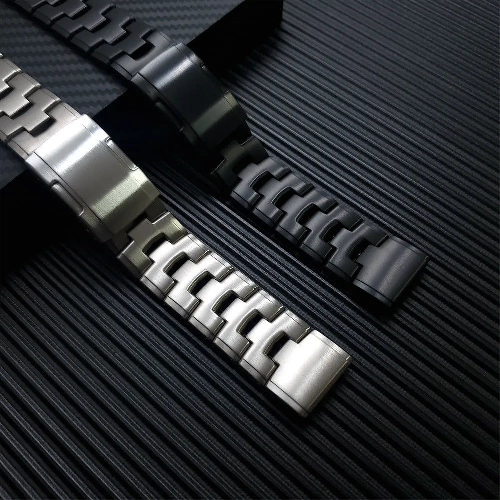 Garmin Jiaming watch replacement strap in black, silver, or titanium colour, showing 22mm and 26mm size options.