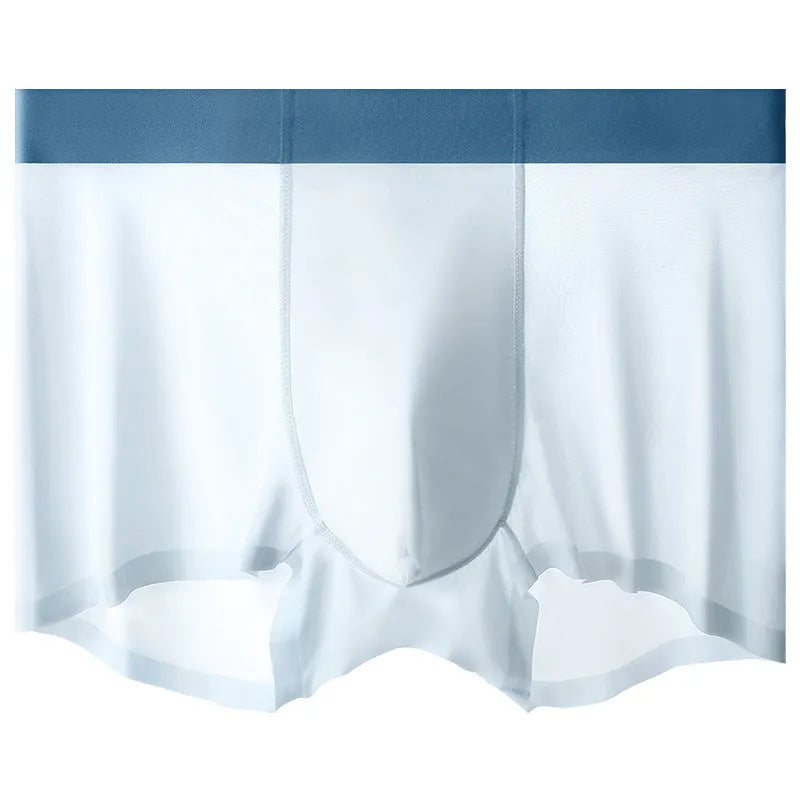 Ice silk men's shorts in bean green colour with seamless knitted design and mid-waist fit.
