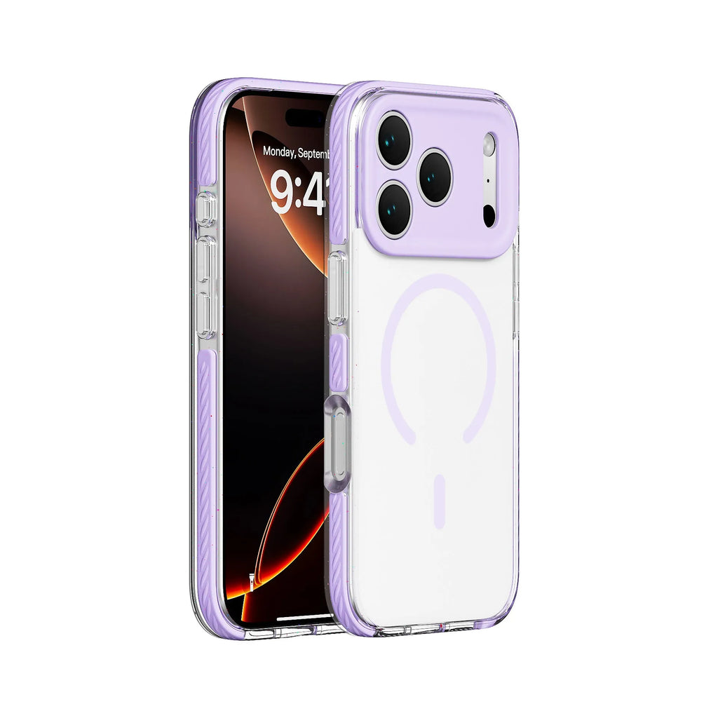 Three-in-one drop-resistant transparent protective case for iPhone with magnetic suction, in candy green colour, showing TPU bumper and PC back