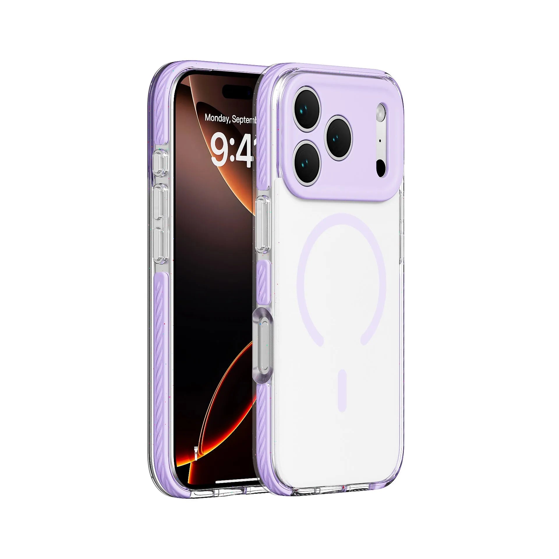 Three-in-one drop-resistant transparent protective case for iPhone with magnetic suction, in candy green colour, showing TPU bumper and PC back