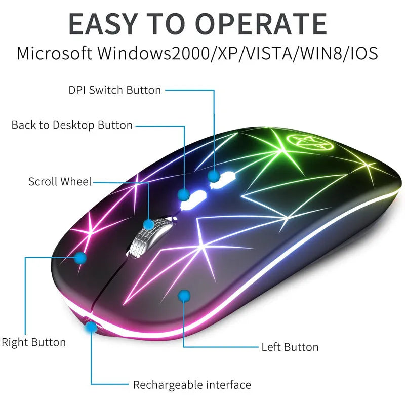 Wireless gaming mouse with RGB lighting and metal scroll wheel on black surface