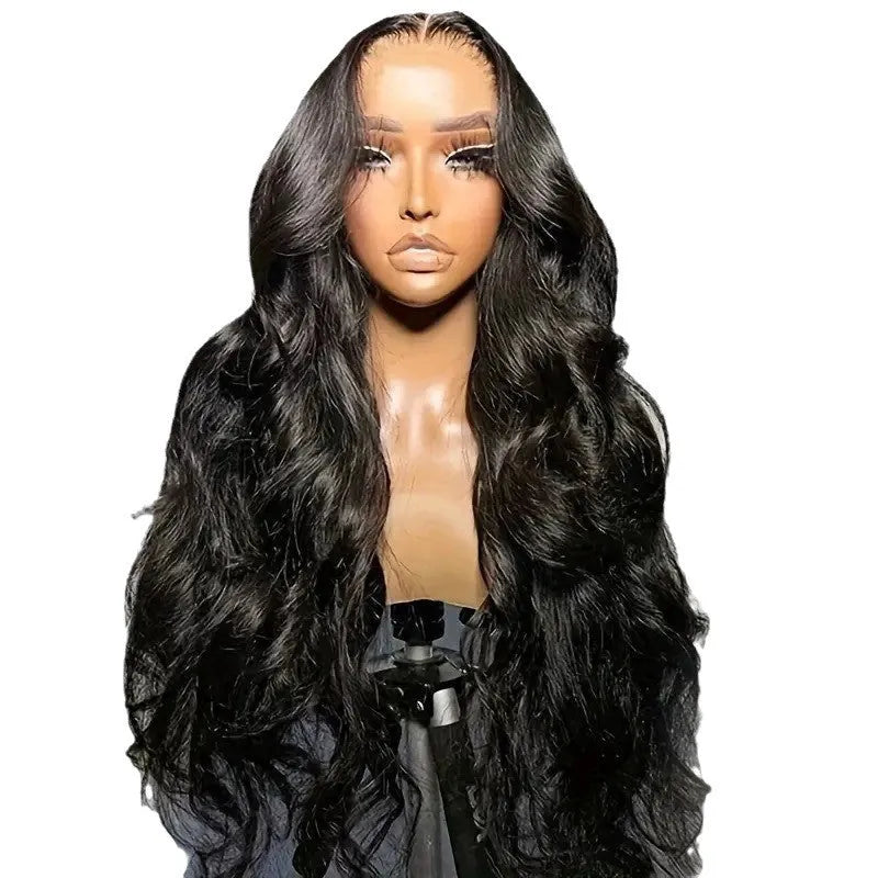 Black big wave ladies wig with lace front in chemical fibre material on display