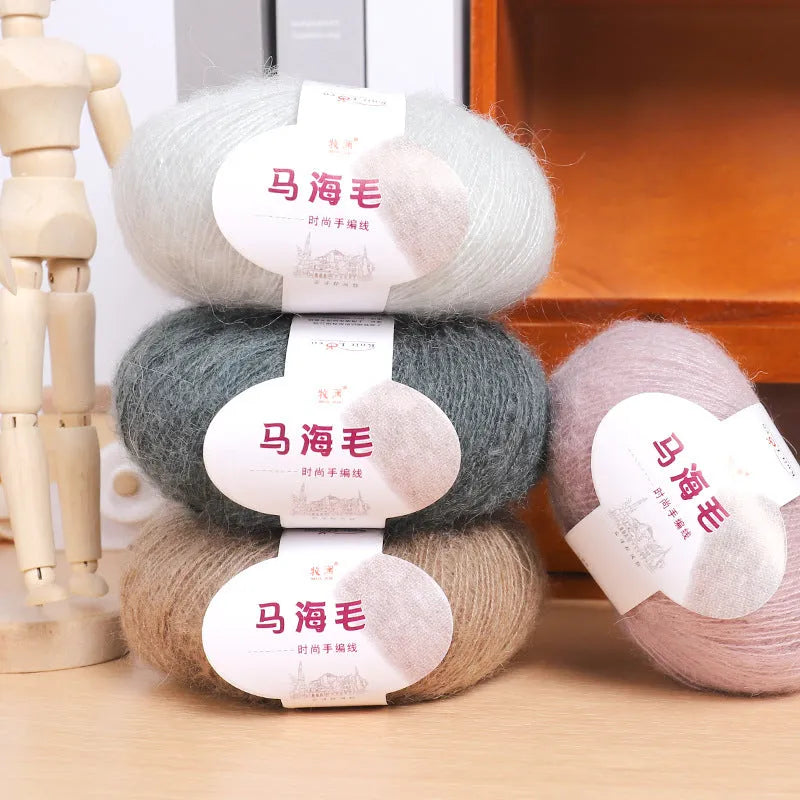 Mohair wool ball for DIY scarf knitting with Inverness thread technique in selected colour