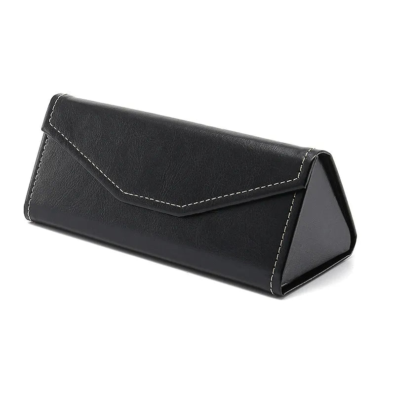 Triangular folding glasses case in various colours showing folded and open positions