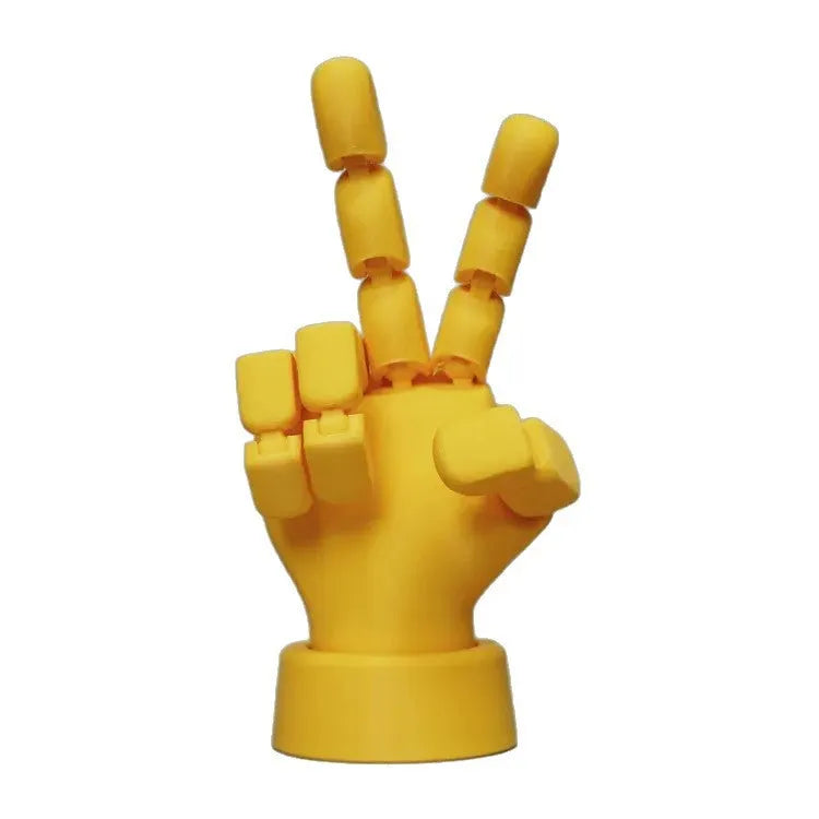 Yellow movable joint hand props ornament with American style design on display surface