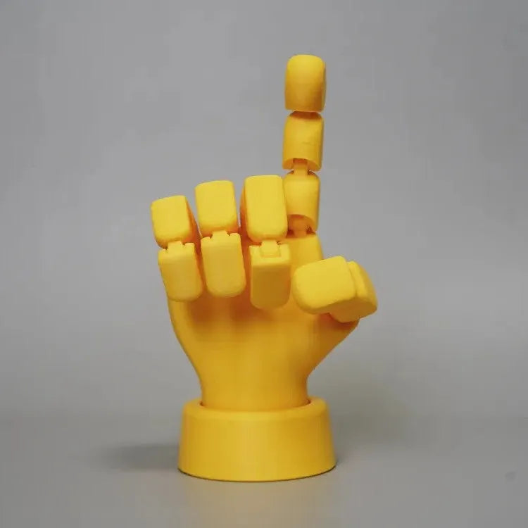 Yellow movable joint hand props ornament with American style design on display surface