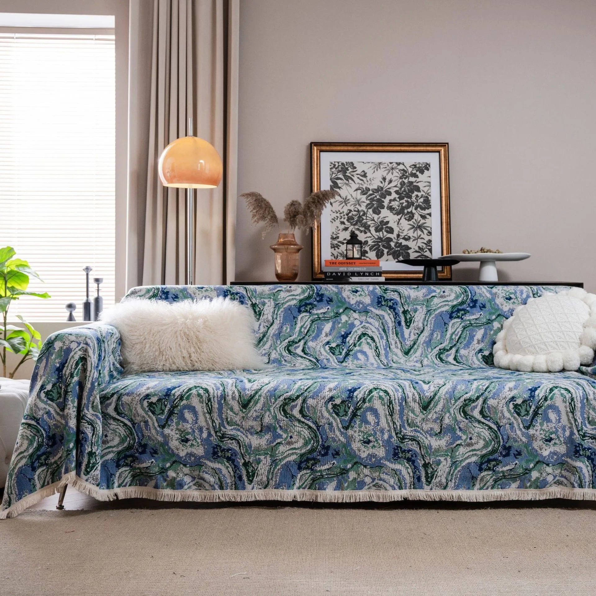 American country style jacquard patterned sofa cover in a polyester cotton fabric.