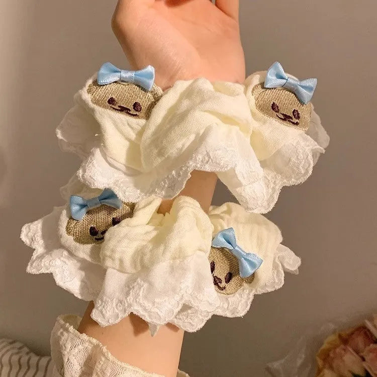 Blue cloth hair ring with bear bow decoration and large intestine wrapped design