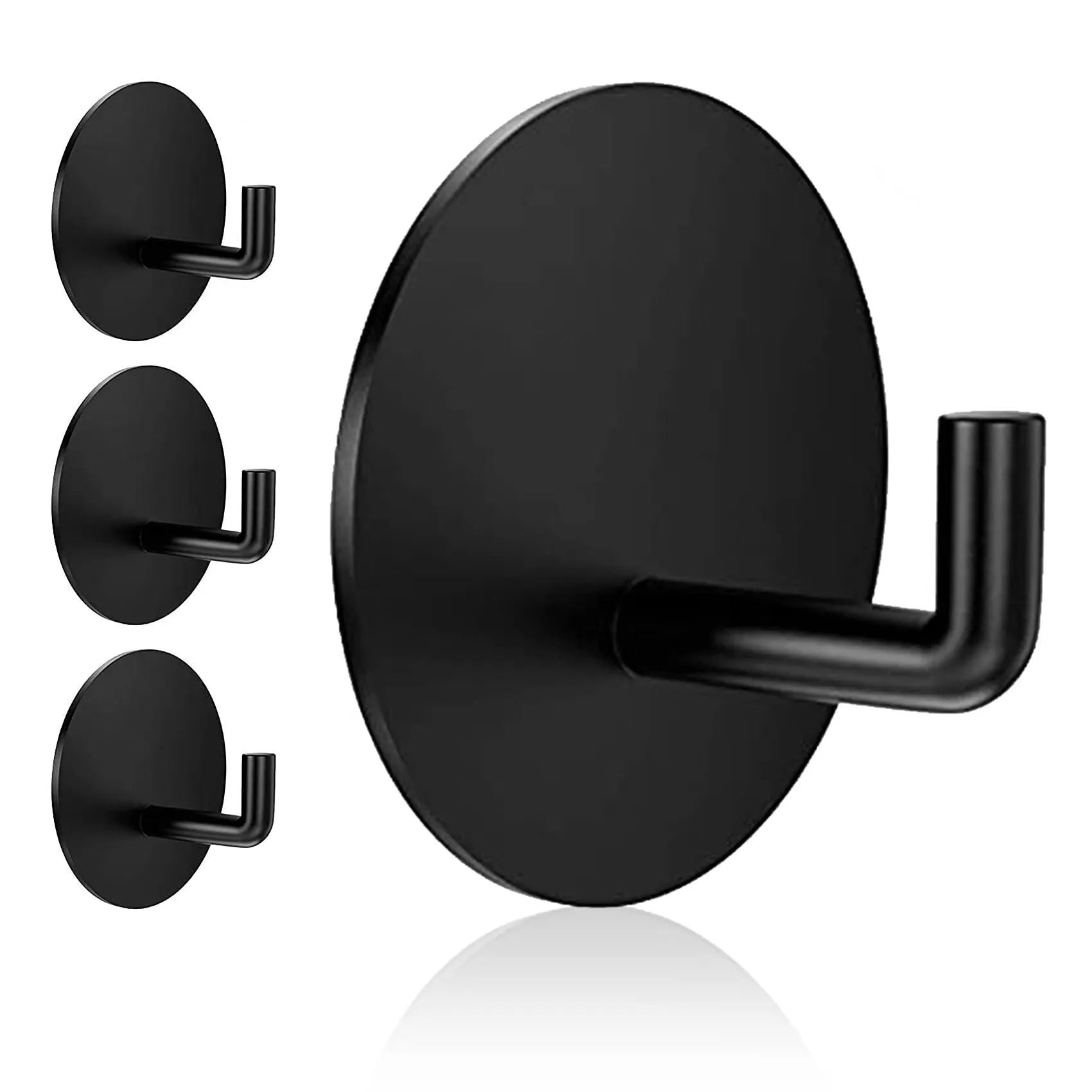 Round stainless steel self-adhesive hook in black and polished finishes.