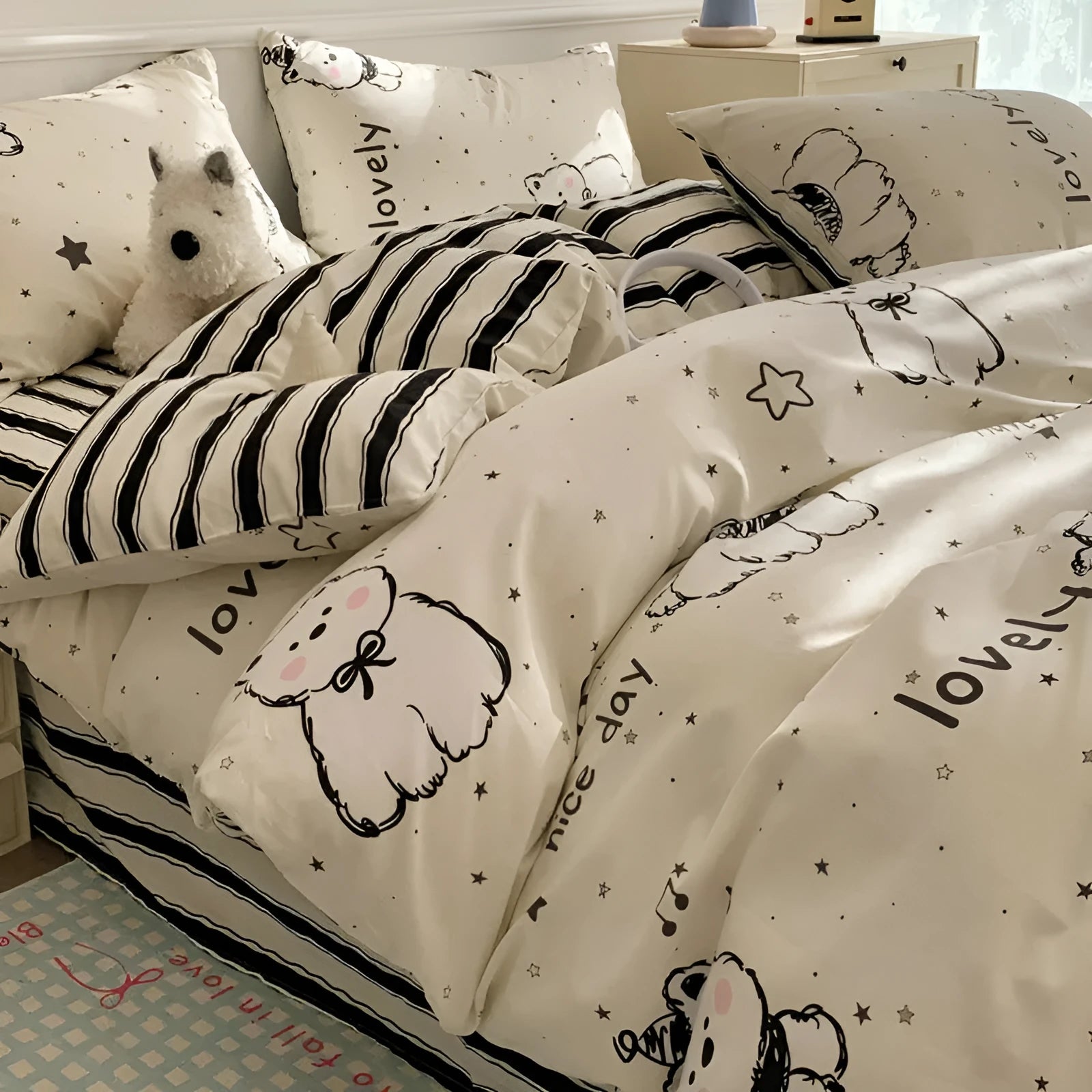 Cartoon dog cotton bedding set four-piece pure cotton quilt cover with animal world design