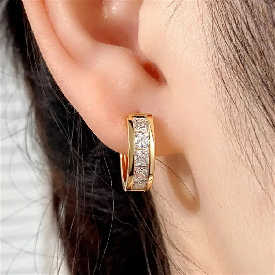 Geometric quadrilateral copper drop earrings in gold or silver finish for women