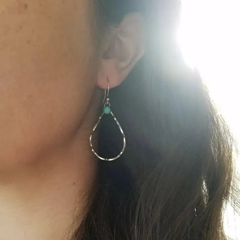 Bohemian geometric circle earrings in antique silver colour with vintage turquoise appearance