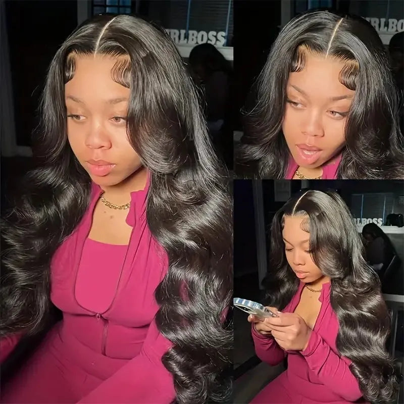 Black big wave ladies wig with lace front in chemical fibre material on display