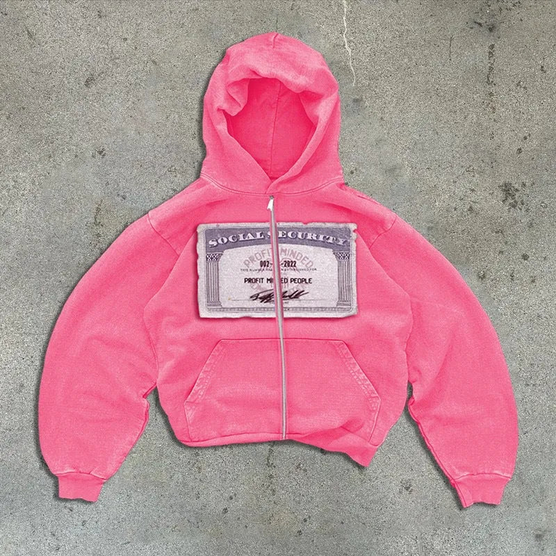 Men's and women's cute hoodie zip jacket with letter pattern in black, grey, or pink colours