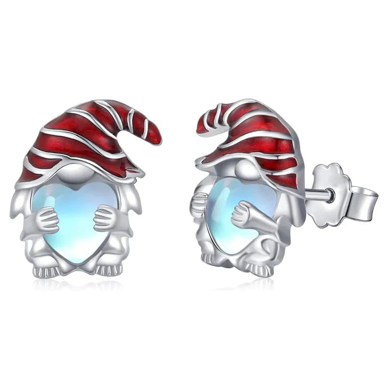 Women's Santa Claus heart-shaped earrings in white gold colour with copper construction