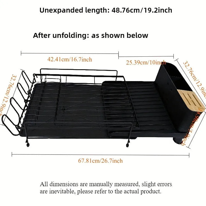 Foldable carbon steel kitchen dish drain rack for cutlery drying