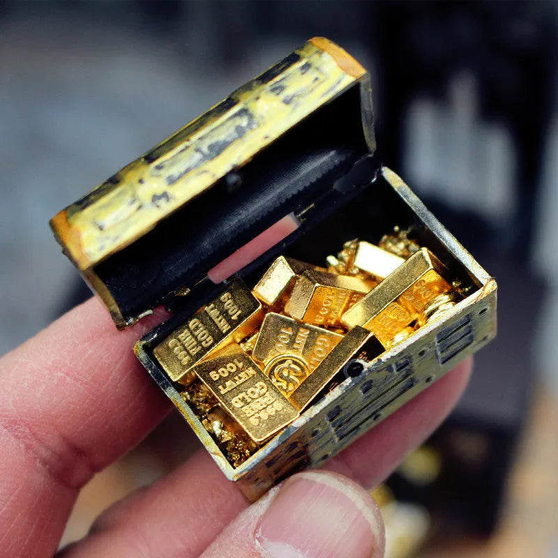 Alloy treasure chest miniature ornaments with gold coins and bars for doll house accessories