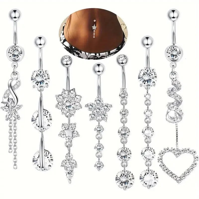 Stainless steel geometric tassel pendant navel buckle in gold colour