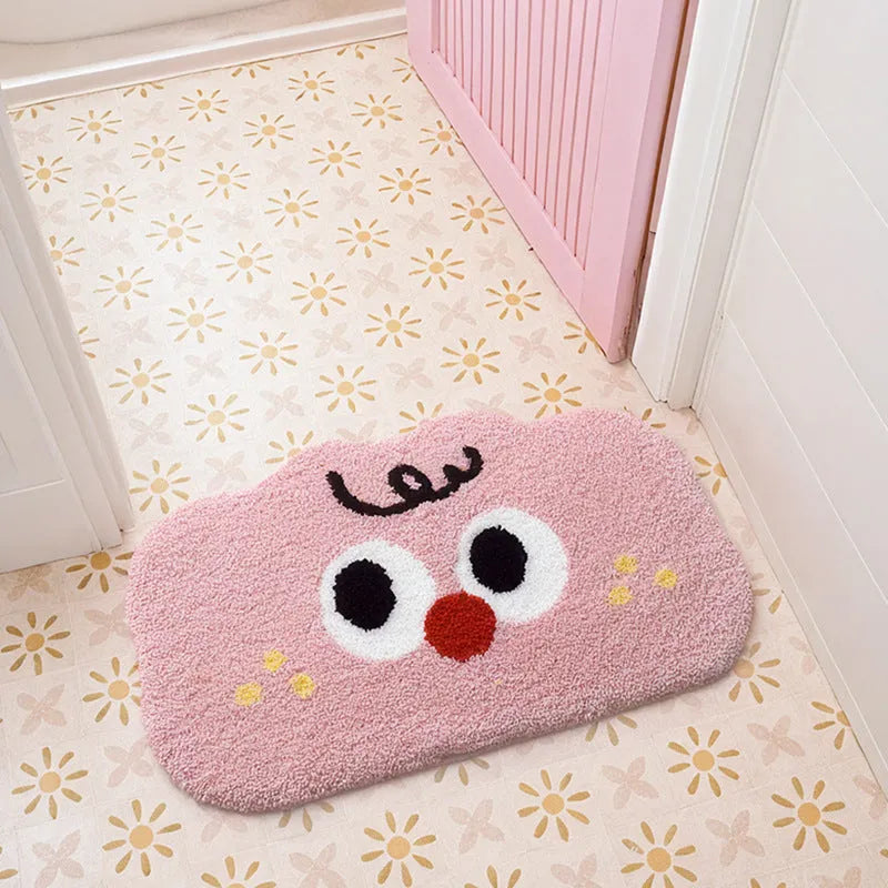 Soft cartoon big eye clouds pattern bathroom mat in green, blue, pink, black, or white.